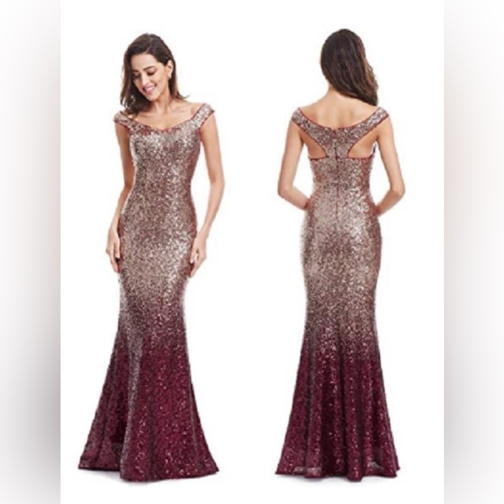 Ever Pretty Women Sparkling Gradual Champagne Gold Sequin dress size 10